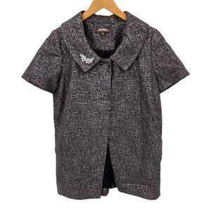 Adrienne Vittadini Sweater Womens 4 Black Metallic Single Button Brooch Pockets‎